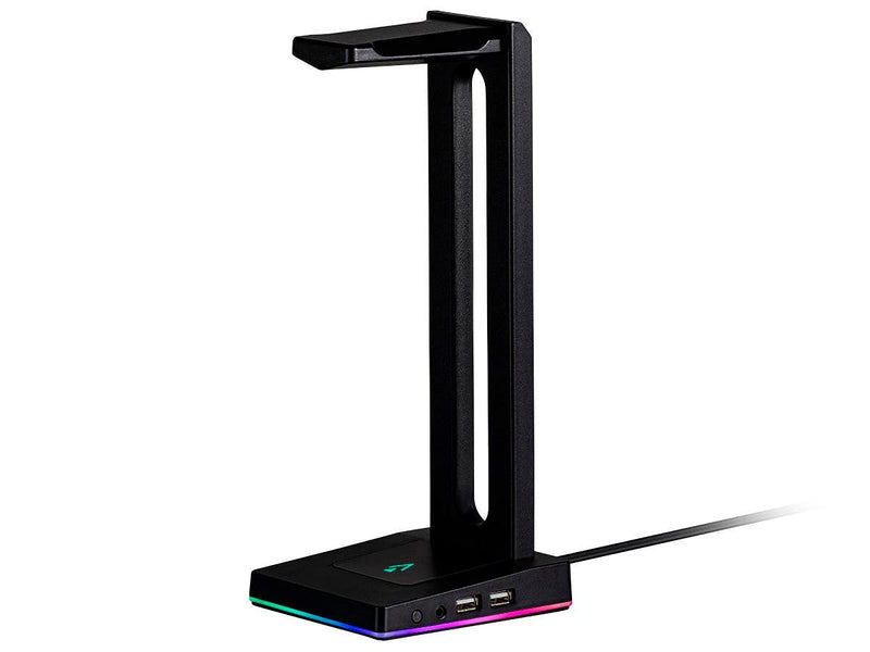  [AUSTRALIA] - Monoprice Headset Stand - 2-Port USB Hub, 3.5mm Audio Jack, RGB Lighting, Headphone Holder for Gamers Gaming PC Accessories Desk - Dark Matter Series