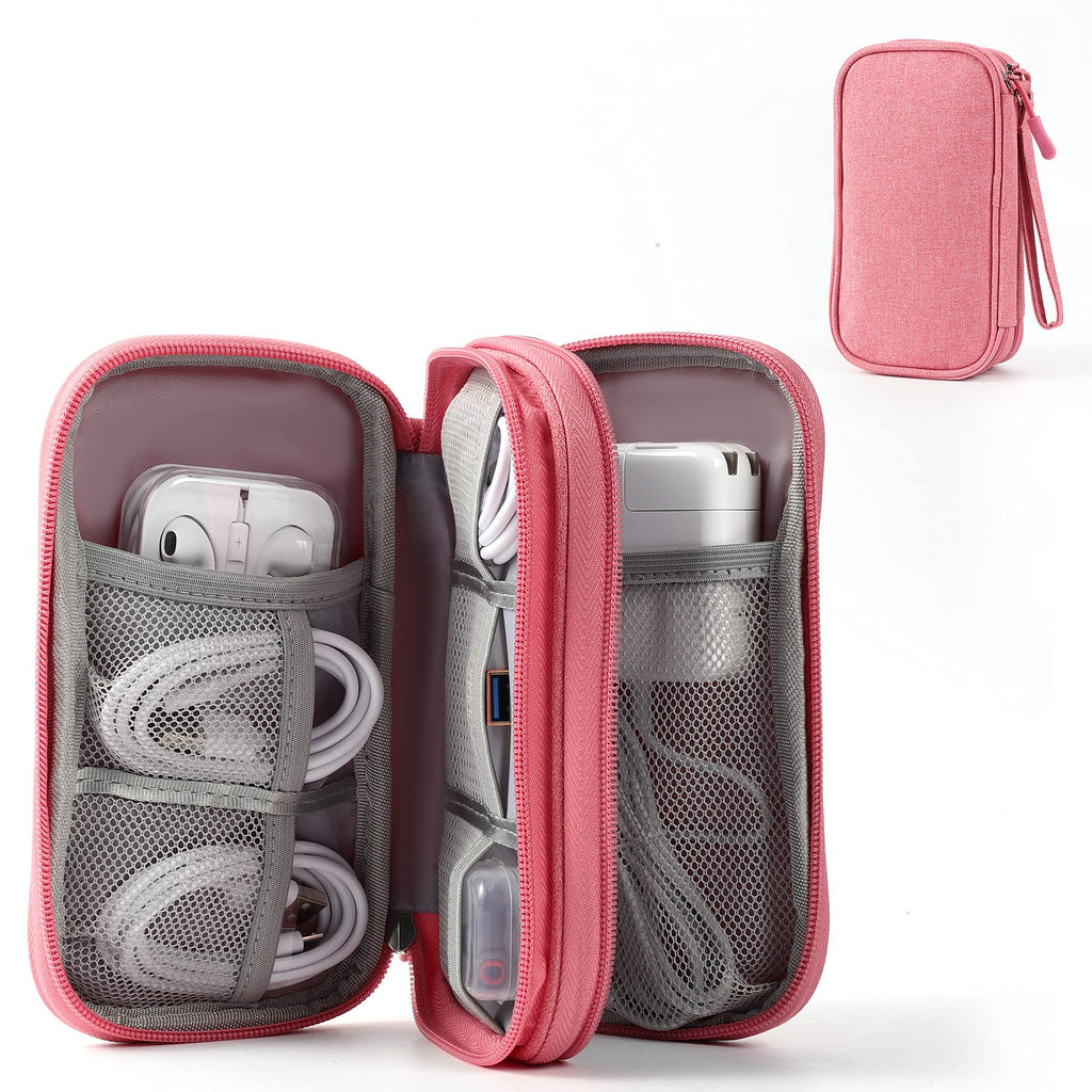  [AUSTRALIA] - Electronic Organizer Pouch Bag, 3 Compartments Travel Cable Organizer Bag Pouch Portable Electronic Phone Accessories Storage Multifunctional Case for Cable, Cord, Charger, Hard Drive, Earphone(Pink) Pink