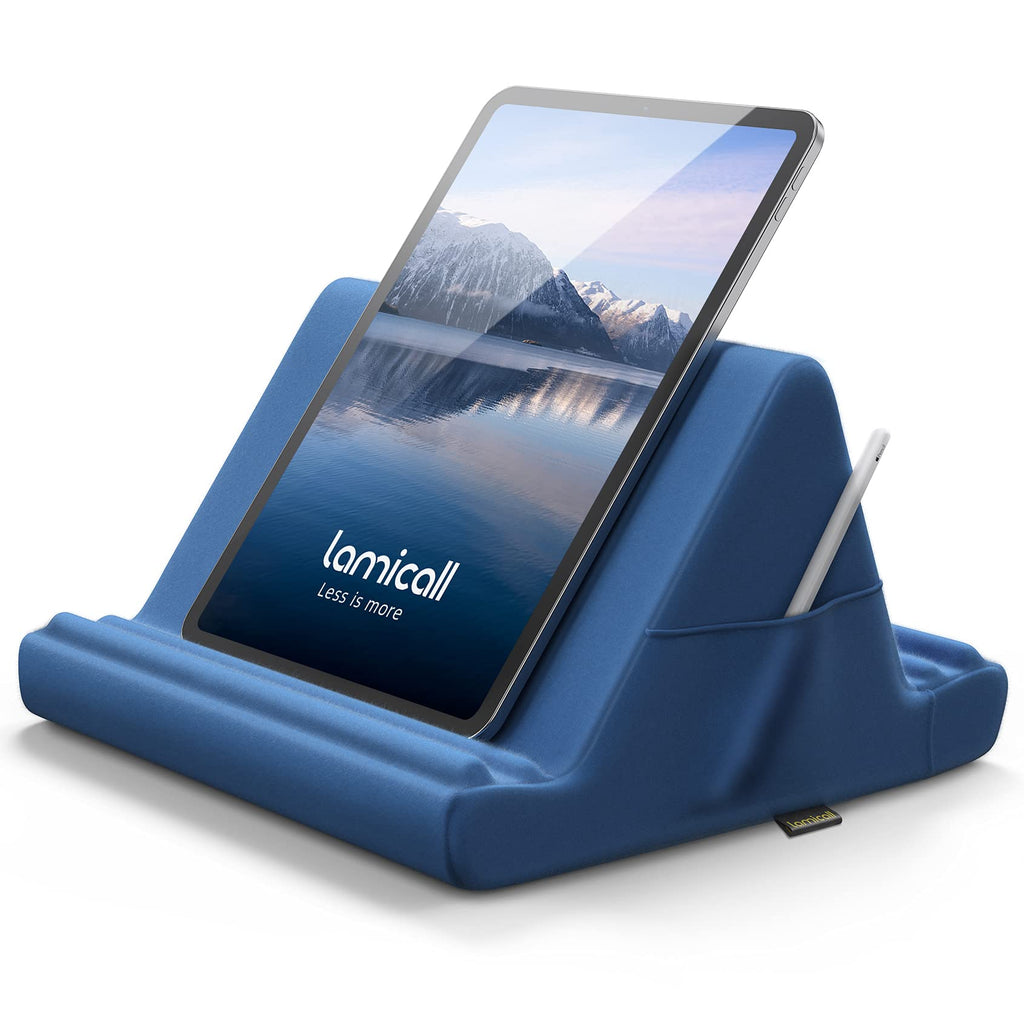  [AUSTRALIA] - Lamicall Tablet Pillow Holder, Pillow Soft Pad - Bed Tablet Stand, Tablet Dock for Lap with Pocket & 4 Viewing Angles, for iPad Pro 11, 10.5,12.9 Air Mini, Kindle, 4-13" Phone and Tablet, Royal Blue