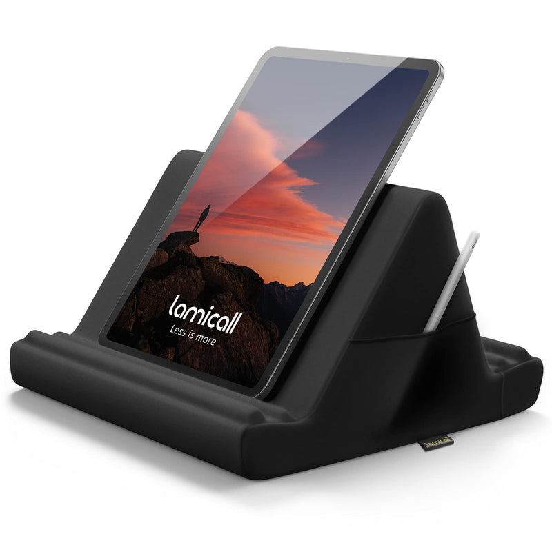  [AUSTRALIA] - Lamicall Tablet Pillow Holder, Pillow Soft Pad - Tablet Stand Dock for Lap, Bed and Desk with Pocket & 4 Viewing Angles, for 2021 iPad Pro 11, 10.5,12.9 Air Mini, Kindle, 4-13" Phone and Tablet, Black