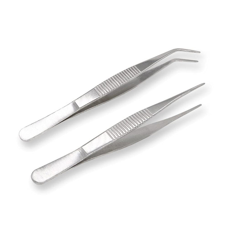  [AUSTRALIA] - VictorsHome 5 Inch Stainless Steel Tweezers with Straight and Curved Serrated Tip Multipurpose Forceps for Craft Repairing 2 Pack