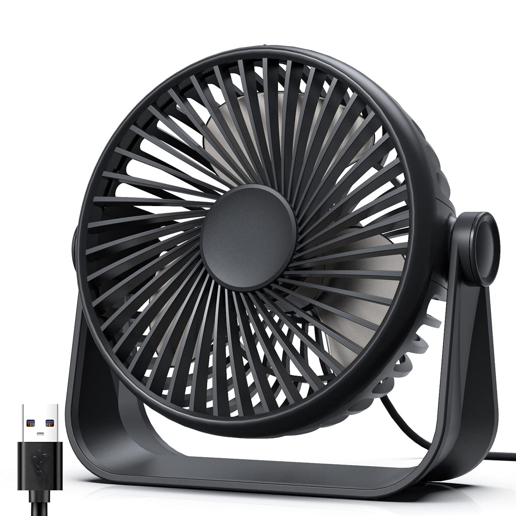  [AUSTRALIA] - TriPole Small Desk Fan 3 Speeds Strong Airflow USB Fan 360°Rotation Mini Fan Portable Personal Fan, 5-inch Table Fan for Bedroom Office Home Outdoor Camping, 3.6ft Cable, Black