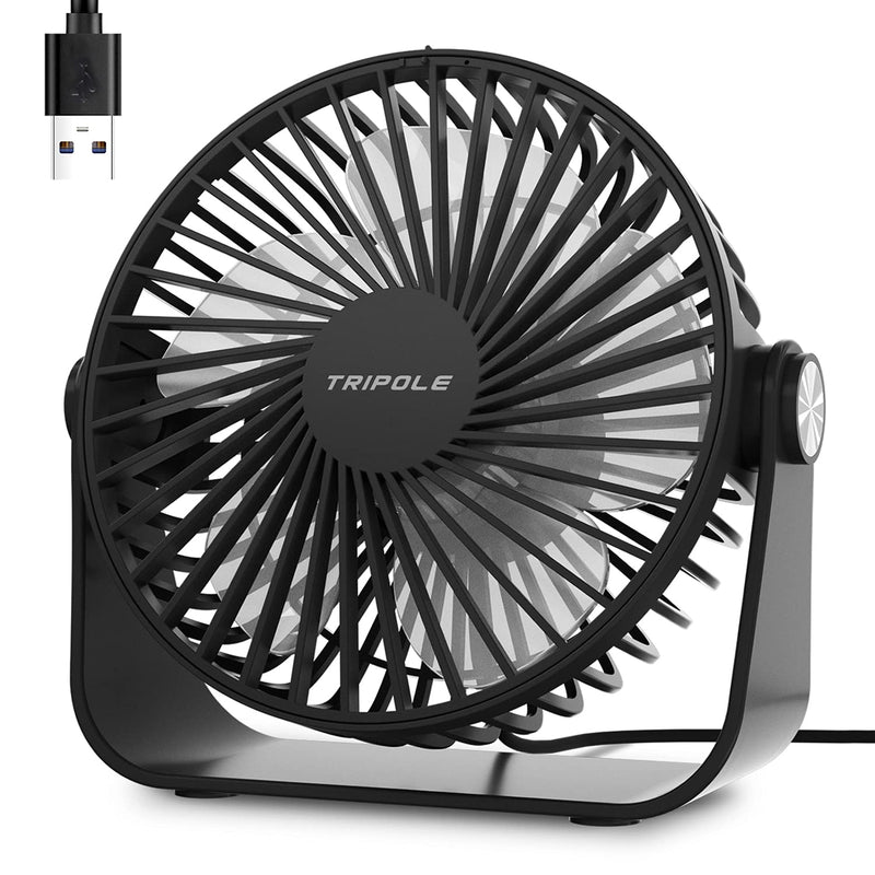  [AUSTRALIA] - TriPole USB Desk Fan Mini Portable Fan with Strong Airflow Small Table Fan 3 speeds 360°Rotatable Personal Fan for Desktop Home Office Bedroom Camping Outdoor,5.1Inch,4.9ft Cable