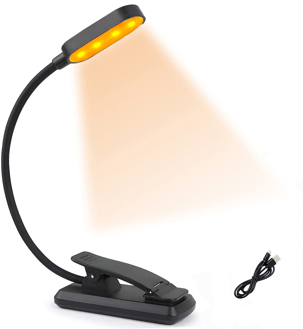 [AUSTRALIA] - Book Light Clip On, Amber Rechargeable 9 Led Reading Light Brightness Adjustable Book Lights with 2 Switch Reduces Eye Strain Perfect for Kids Bed Headboard & Gift Cchkfei-book Light-amber Light