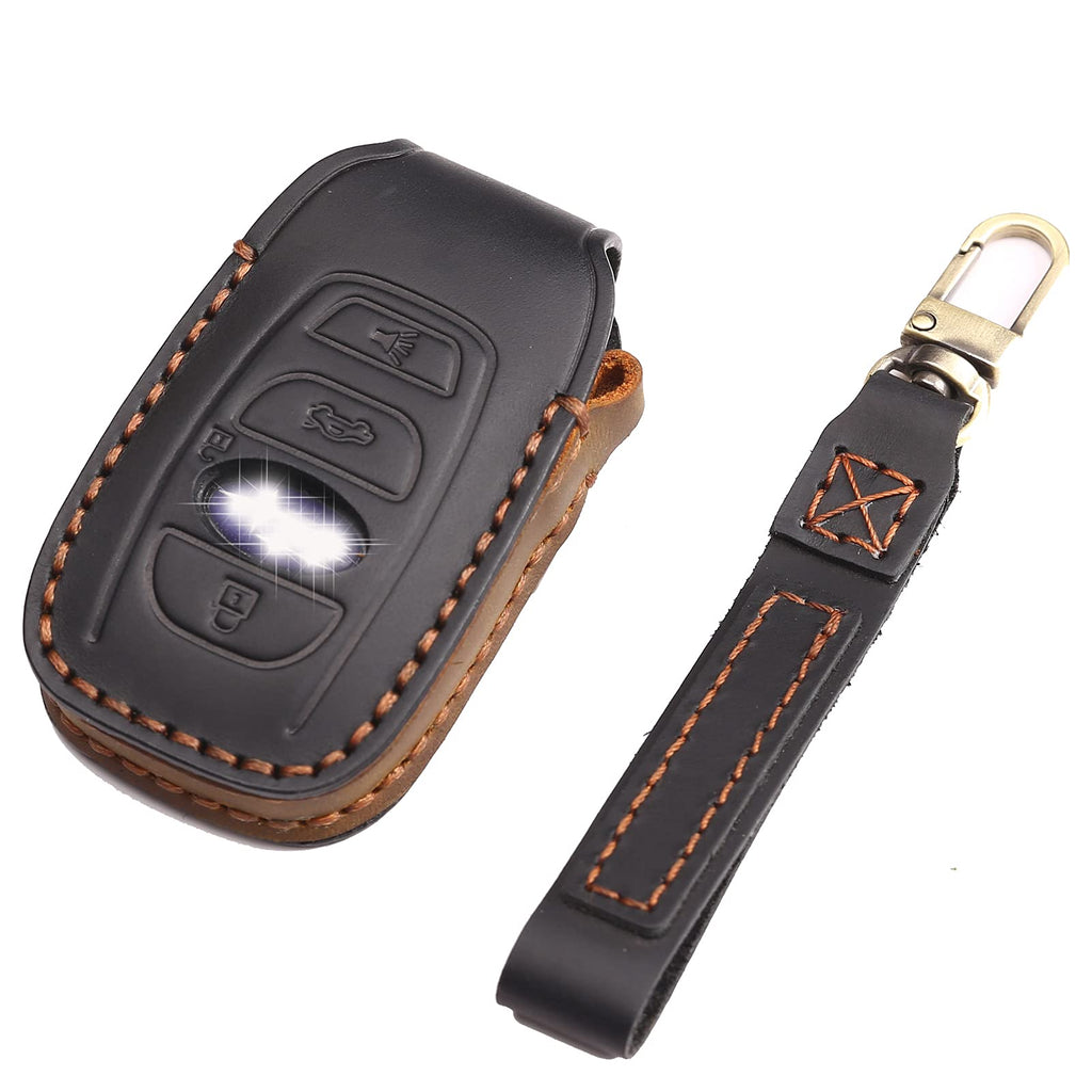 for Subaru 2014-2021 Forester, Impreza, Outback, WRX, BRZ, XV Crosstrek Genuine Leather 4 Buttons Remote Key Fob Case Cover with key chain Black - LeoForward Australia