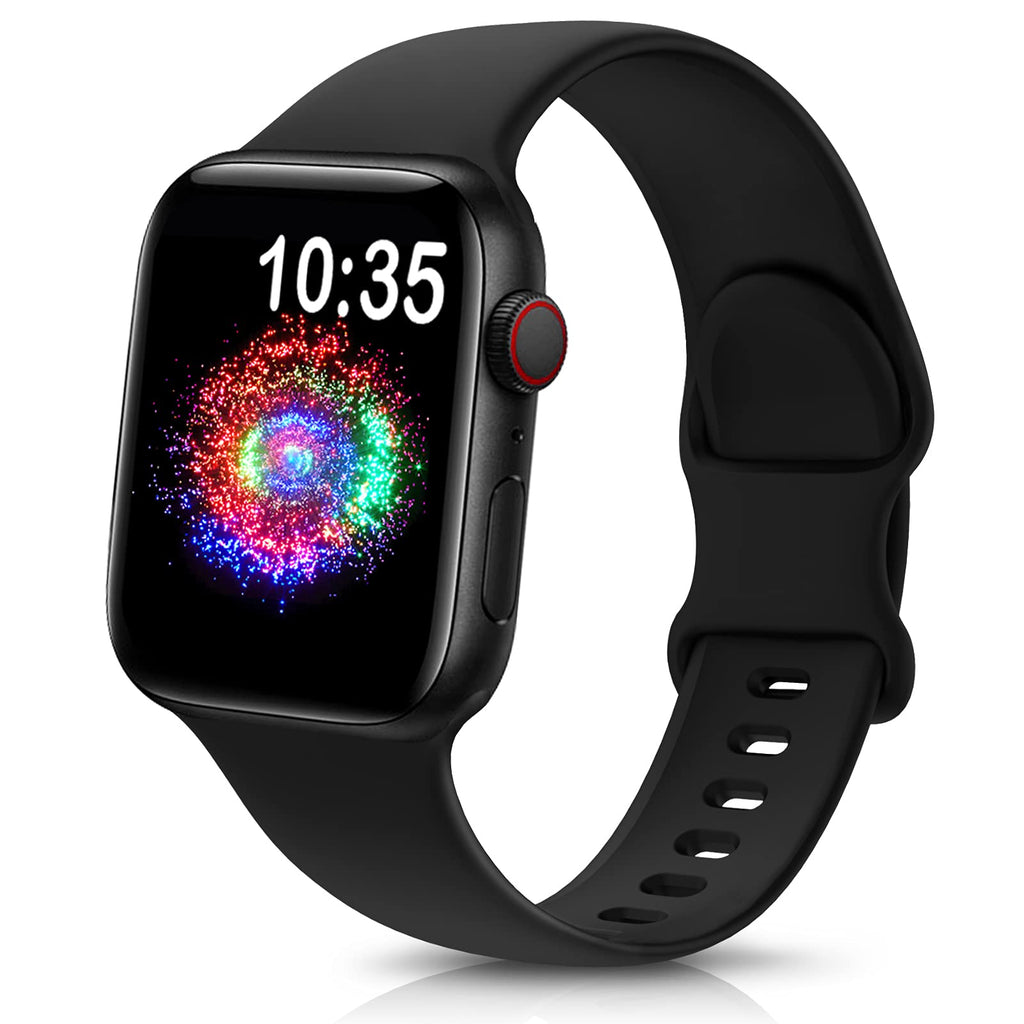  [AUSTRALIA] - TreasureMax Sport Band Compatible with Apple Watch Bands 38mm 40mm 41mm 42mm 44mm 45mm, Soft Silicone Strap Compatible for Apple Watch Series 7 6 5 4 3 2 1 SE Men Women Black 38MM/40MM/41MM