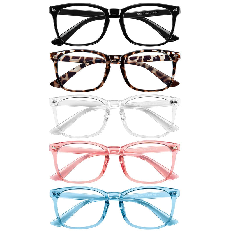  [AUSTRALIA] - Blue Light Blocking Glasses,5Pack Computer Glasses for Women/men Anti Eyestrain Light Black+clear+bean Flower+pink+blue