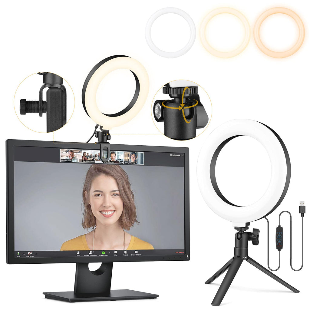  [AUSTRALIA] - 6" Ring Light Clip On, Video Conference Lighting, Laptop Light for Computer, Webcam Lighting, Zoom, Selfie, Remote Working, Distance Learning, YouTube, TikTok 6inch