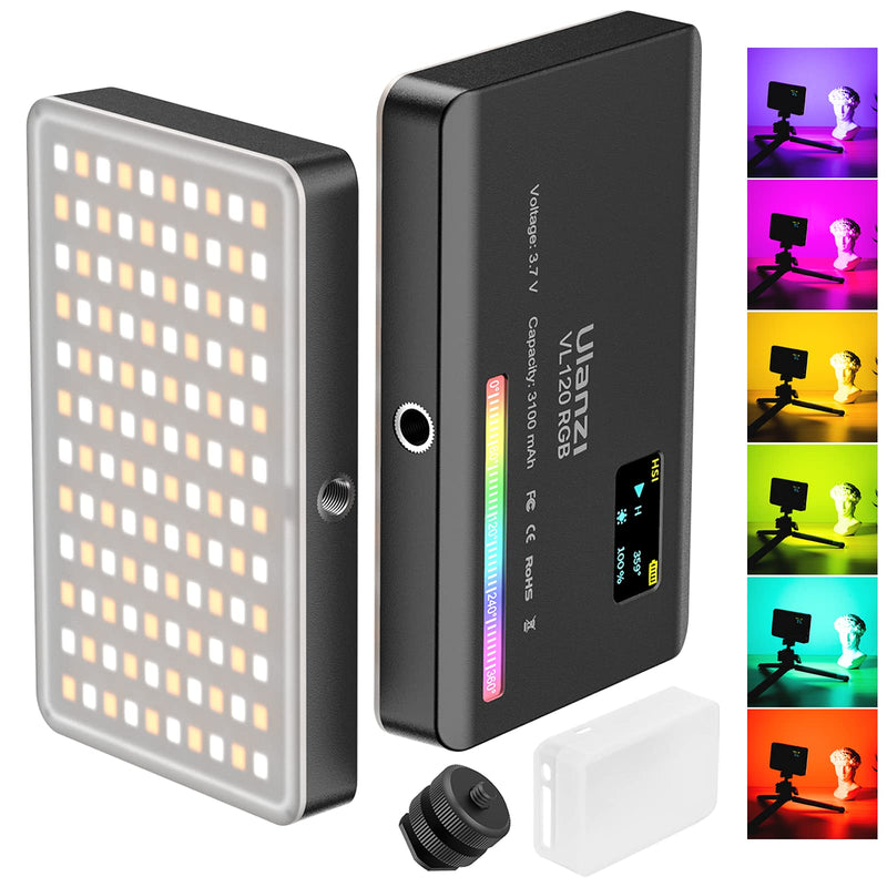  [AUSTRALIA] - ULANZI VL120 RGB Video Light, Portable RGB Camera Light, 3100mAh Battery, 360 Full Color 20 Light Effects, CRI≥95 2500-9000K LED Panel DSLR Photography Lighting, Lighting Setup for YouTube, TikTok 5" Video Light