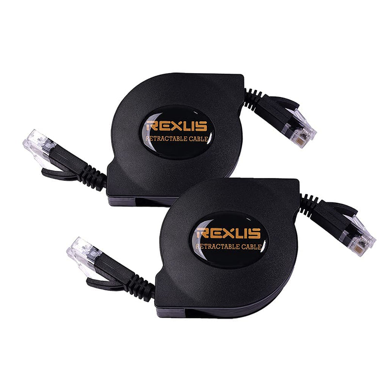  [AUSTRALIA] - REXUS 2-Pack Retractable Cat 6 Flat Ethernet Network Cable 6.6 FT, 10 Gigabit High Speed LAN Wires Internet Patch Cable with RJ45 Connector for Xbox,PS4,Router, Modem,Switch(C6R20x2) 6.6 feet * 2 pcs