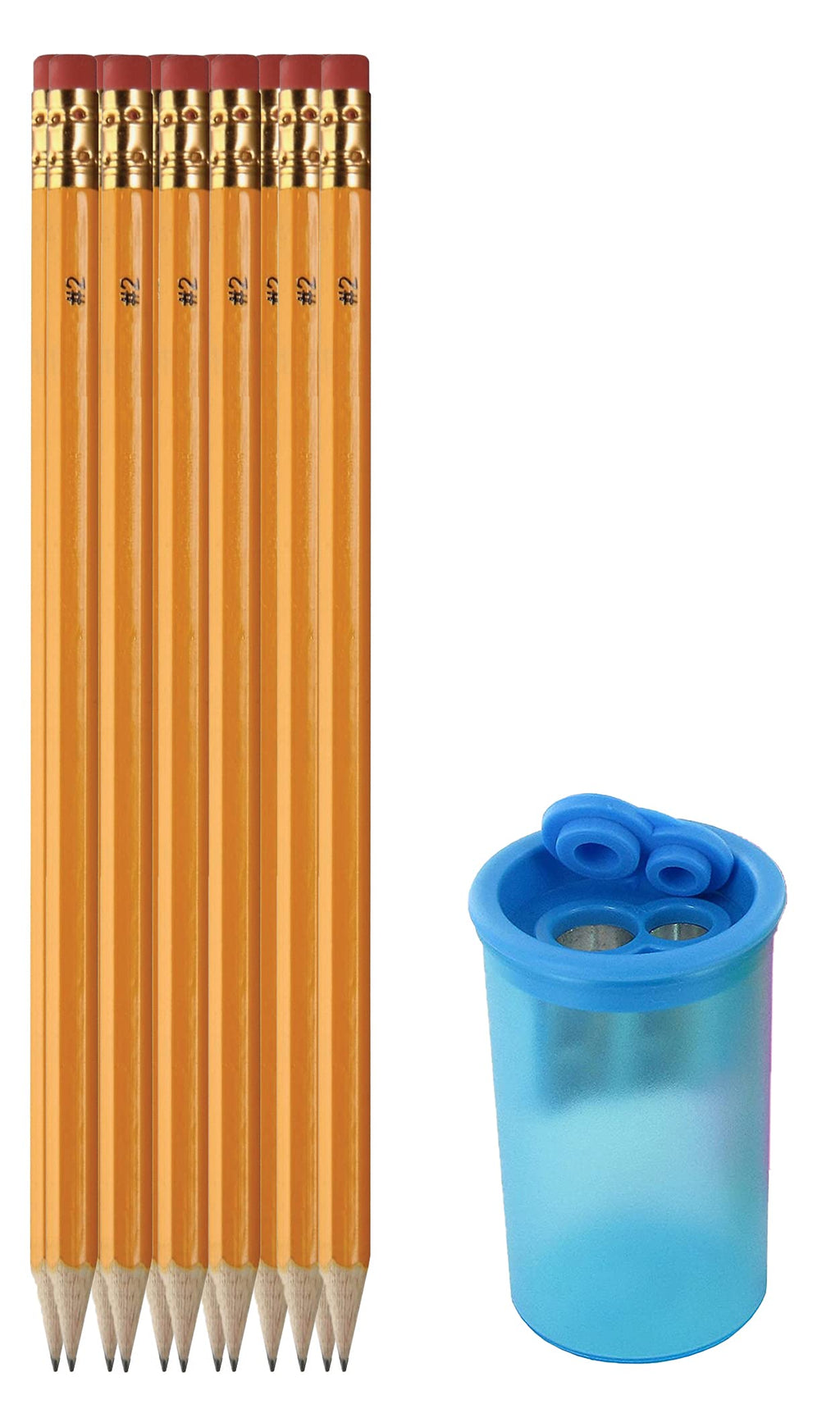  [AUSTRALIA] - #2 Pencils, Pre-Sharpened Wood-Cased #2 HB Pencils, Box of 12, Yellow, Includes 1 Pencil Sharpener, Plastic Can 2-Hole Inner Sharpener, Fun Colors (May Vary)