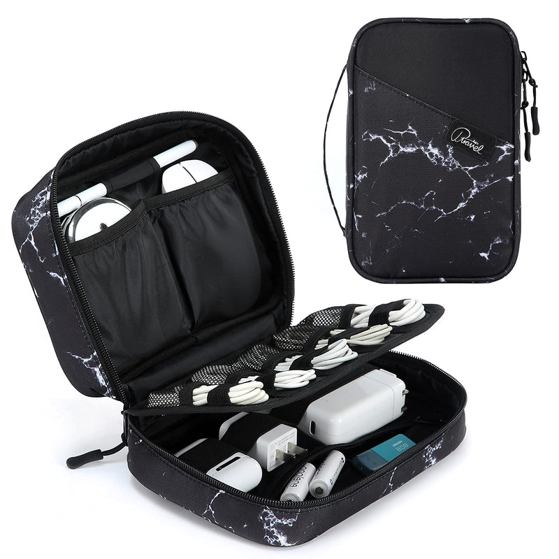  [AUSTRALIA] - Electronics Organizer, Portable Double Layer Cable Organizer Bag, Waterproof Travel Organizer Bag, Small Electronic Accessories Case for Cable, Charger, Earphone, SD Card, Phone, Power Bank Marble