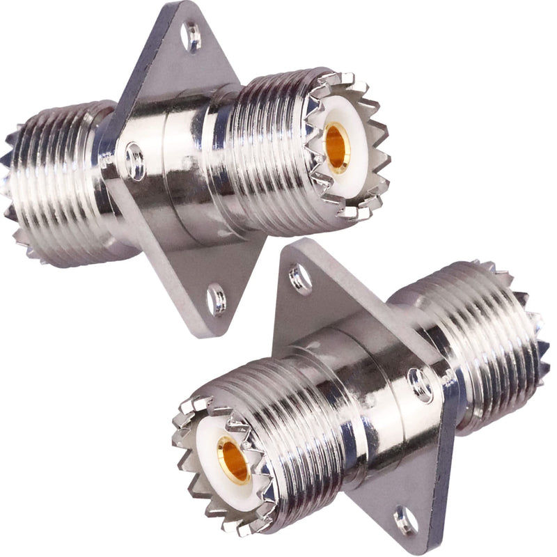  [AUSTRALIA] - TUOLNK UHF Female to UHF Female 4-Hole Flange Panel Chassis Mount Connector SO239 PL259 Coax Jumper Cable Connector RF Solder Coaxial Adapter Pack of 2 UHF Female to Female Connector