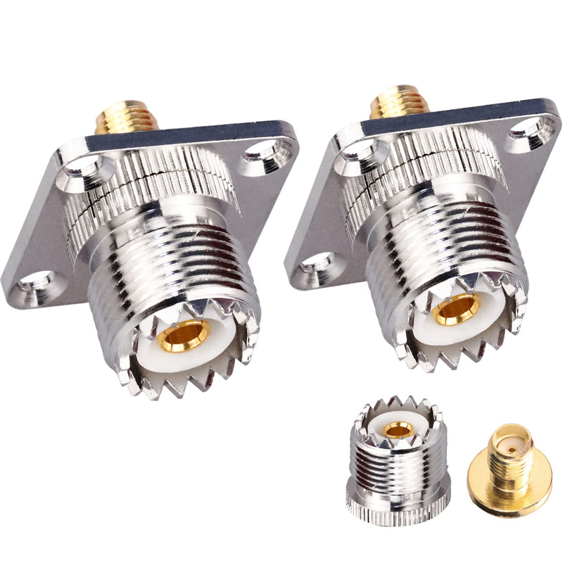  [AUSTRALIA] - TUOLNK SMA Female to UHF Female Jack Panel Chassis Mount RF Coax Adapter SO239 PL259 UHF to SMA 4-Hole Flange Panel Mount Adapter for Jumper Cable SMA to UHF RF Coaxial Connector 2 Pack