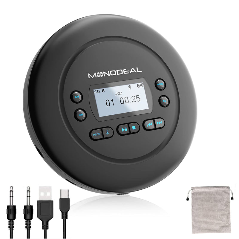  [AUSTRALIA] - CD Player Portable, MONODEAL Bluetooth CD Player, Rechargeable Compact Small Walkman CD Player with Headphones for Car and Personal Use