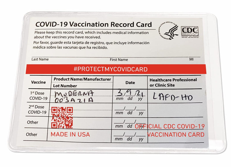  [AUSTRALIA] - Generic Official CDC COVID-19 Vaccination Card Protector Custom Made in USA (3 Pack) Birthdate and Medical Info Hidden by Hashtag red line, Clear Recycled Plastic With Red Text and Images, 3.2 x 4.2