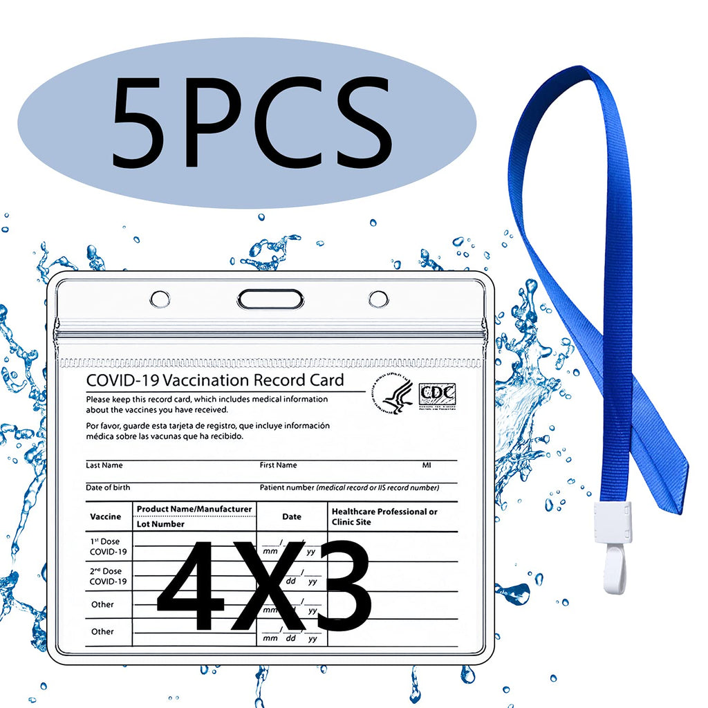  [AUSTRALIA] - 5 Pack CDC Vaccine Card Protector 4x3" Immunization Record Vaccination Cards Holder with Rope , Clear Vinyl Plastic Sleeve Waterproof Type Id Card Holder Resealable Zip 5PCS with Rope