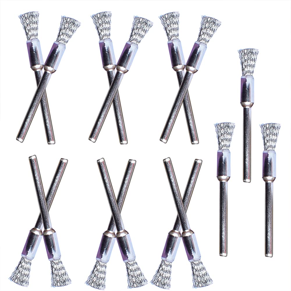  [AUSTRALIA] - Albedel 15 pcs Stainless Steel Wire Brushes Pen-shaped Wheels Polishing 1/5" Dia w/Shank 1/8" for Rotary Tools