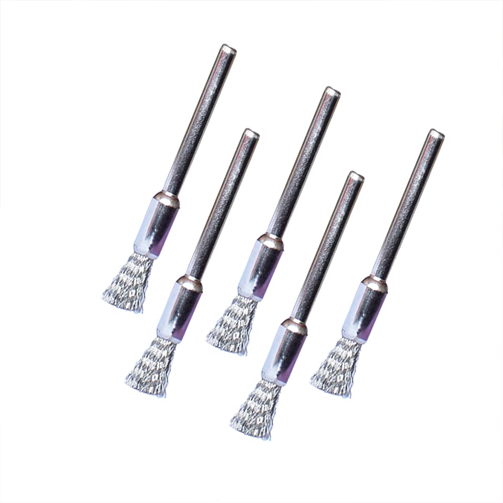  [AUSTRALIA] - Albedel 5 pcs Stainless Steel Wire Brushes Pen-shaped Wheels Polishing 1/5" Dia w/Shank 1/8" for Rotary Tools