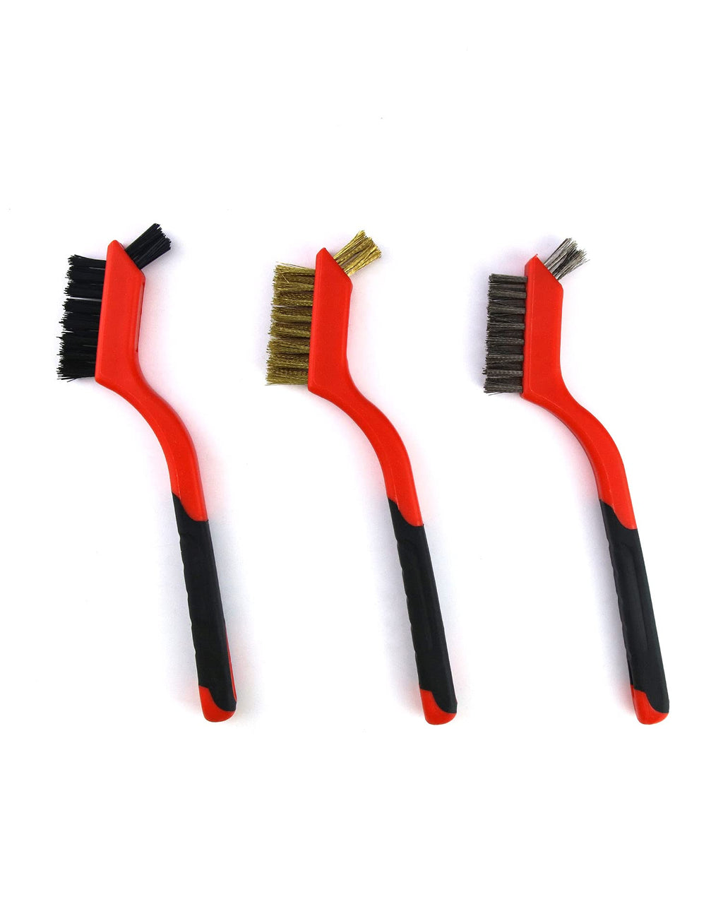  [AUSTRALIA] - QWORK Wire Brush Set, Nylon / Brass / Stainless Steel Bristles for Scrubbing Rust, Dirt and Paint, 1 Set Including 3 Pieces