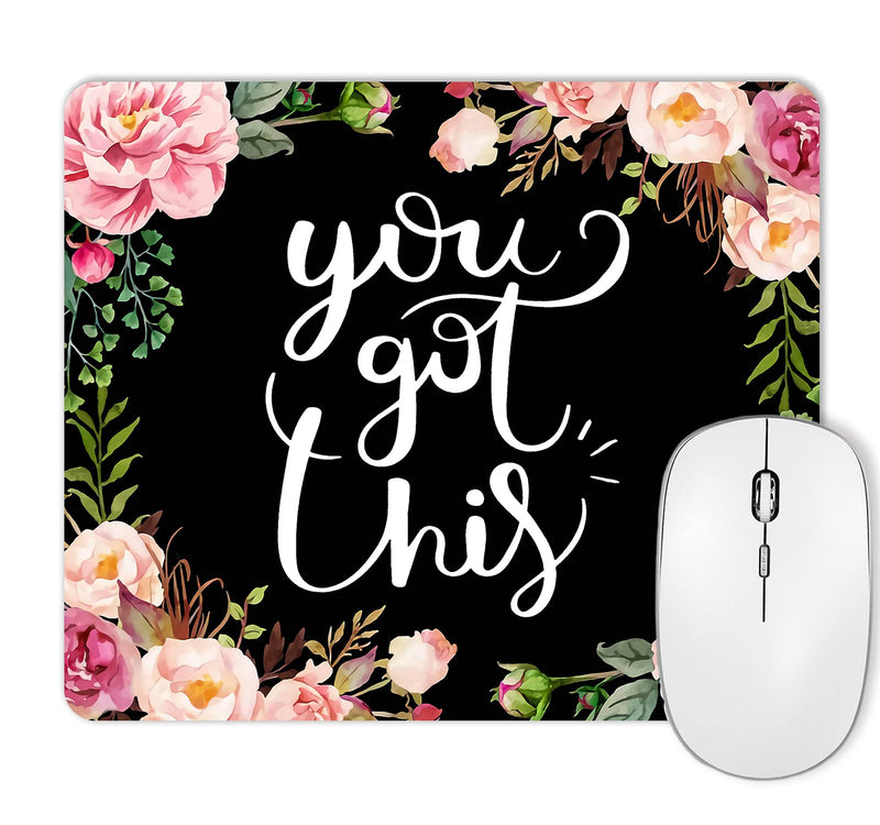  [AUSTRALIA] - HUOCAIREN Floral Mouse Pad, Quote You Got This, Inspirational Quote Mousepad Motivational Quote, Office Decor Home Office Computer Accessories Mousepads, Watercolor Vintage Flower Design Black/You Got This