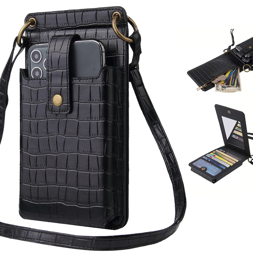  [AUSTRALIA] - [Upgraded] HIGHGO Womens Small Crossbody Cell Phone Wallet Shoulder Phone Purse,Travel Card Holder for iPhone 11/12 /12 Pro Max/ 11 Pro/Xs Max Samsung All Smartphone (Black) Black