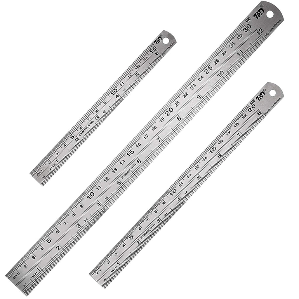  [AUSTRALIA] - KEWAYO Stainless Steel Ruler , 6/8/12 Inch Metal Metric and Imperial Rulers Kit for School, Office, Home, Architect, Engineers, Craft (3 Pieces)