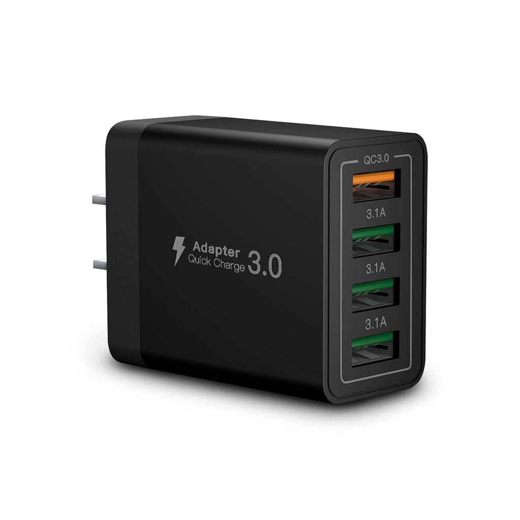  [AUSTRALIA] - USB Wall Charger Block,Aioneus 40W 4-Port Charging Block,QC 3.0 Fast USB Wall Plug for iPhone Xs/XS Max/XR/X/8/7/6,Tablets,Charging Cube with Galaxy/Note/Edge,LG,Nexus,HTC,Google Pixel,and More Black