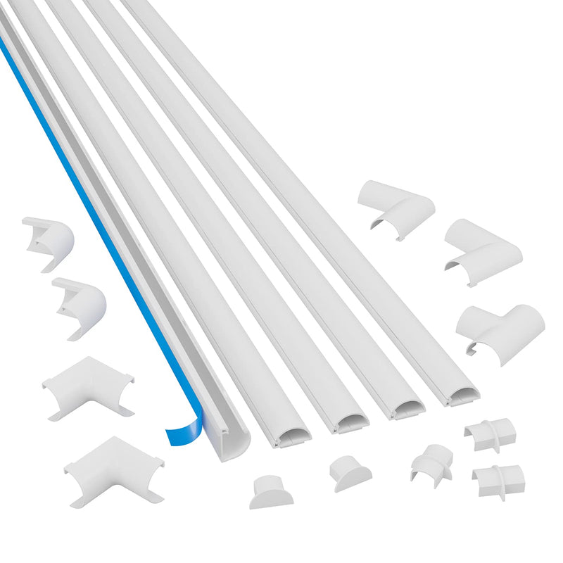  [AUSTRALIA] - D-Line Small Cable Raceway Multipack, 4X 39 Lengths with Accessories & 1x Small Cable Raceway 39" Length - 5X 0.78 (W) x 0.39" (H) x 39" Lengths (16.4ft Total) with 12 Accessories - White
