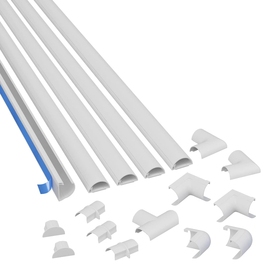  [AUSTRALIA] - D-Line Medium Cable Raceway Multipack, 4X 39 Lengths with Accessories & 1x Medium Cable Raceway 39" Length - 5X 1.18 (W) x 0.59" (H) x 39" Lengths (16.4ft Total) with 12 Accessories - White