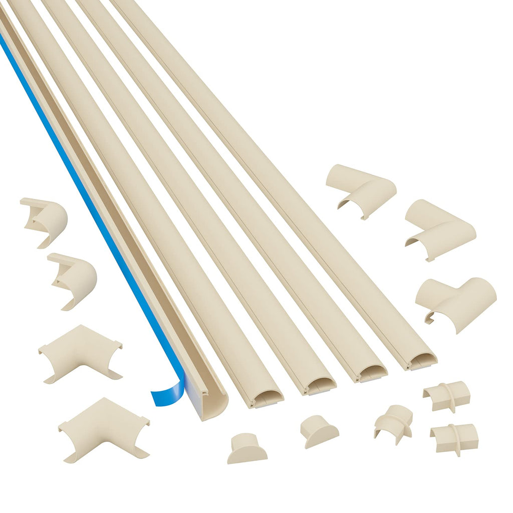  [AUSTRALIA] - D-Line Small Cable Raceway Multipack, 4x 39" Lengths with Accessories & 1x Small Cable Raceway 39" Length - 5x 0.78" (W) x 0.39" (H) x 39" Lengths (16.4ft Total) with 12 Accessories - Beige