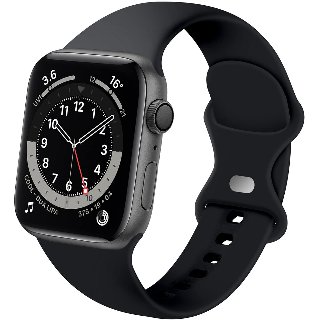  [AUSTRALIA] - Distore Bands Compatible with Apple Watch 38mm 40mm 41mm 42mm 44mm 45mm, Soft Silicone Replacement Sport Strap for iWatch Series 7/6/5/4/3/2/1 SE Women Men, Black 38mm/40mm/41mm S/M A,Black