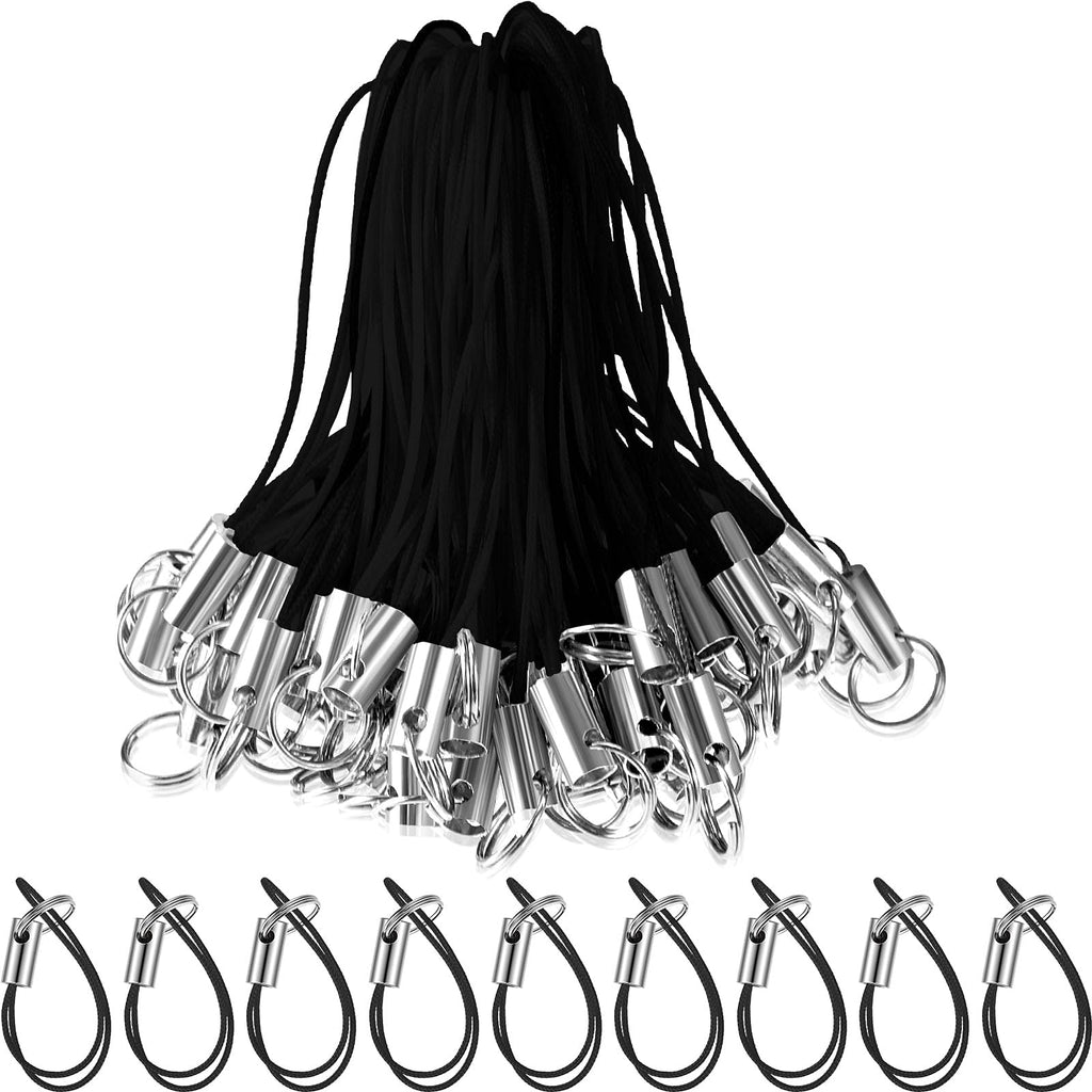  [AUSTRALIA] - 200 Pieces Lanyard Phone Ring Strap for Mobile Lariat Lanyard Cell Phone Split Ring Strap Sliver Tone Split Ring Cellphone Strap Charm Cords for Cellphone USB Drive Keychain DIY Black
