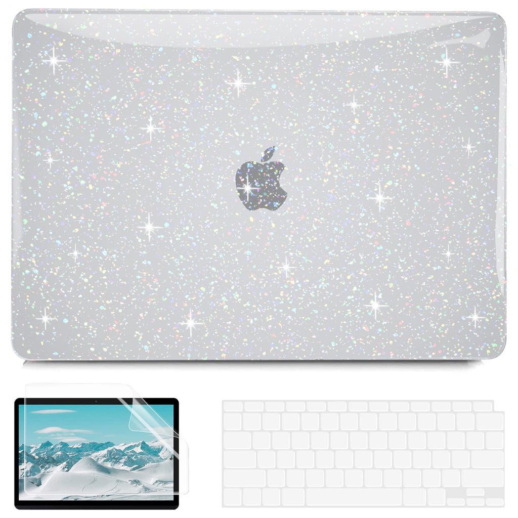  [AUSTRALIA] - G JGOO Compatible with MacBook Air 13 Inch Case 2021 2020 2019 2018 Release M1 A2337 A2179 A1932 Touch ID, MacBook Air Case, Clear Glitter Hard Laptop Shell Case + 2 Keyboard Cover + Screen Protector 02 Glitter