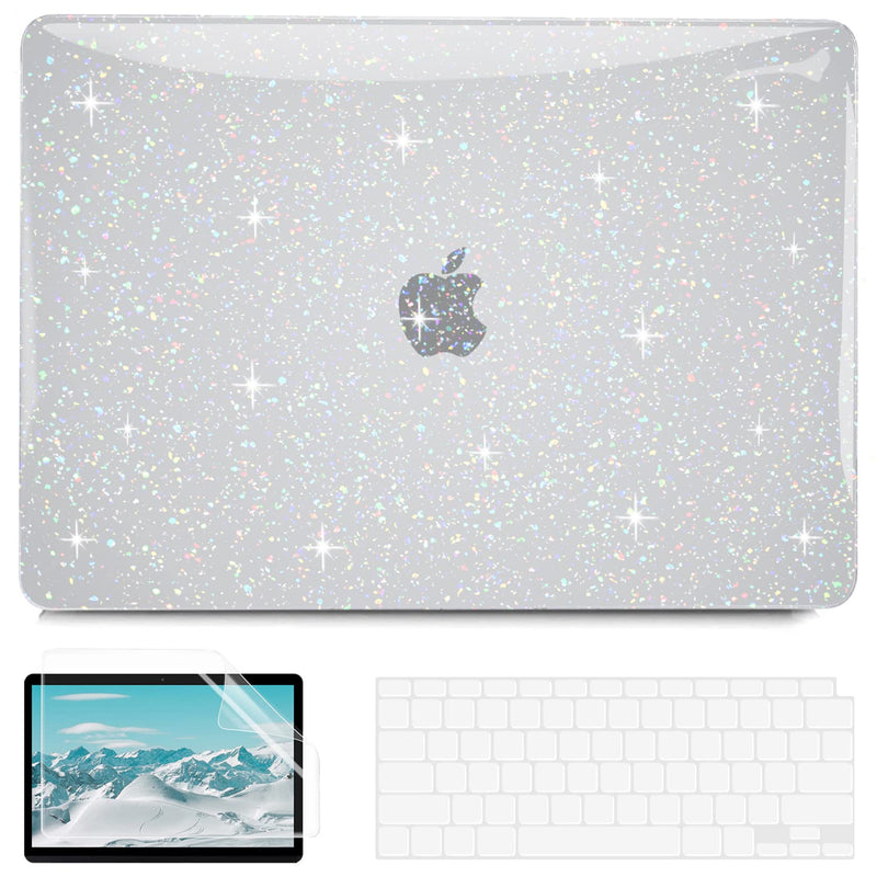  [AUSTRALIA] - G JGOO Compatible with MacBook Air 13 Inch Case 2021 2020 2019 2018 Release M1 A2337 A2179 A1932 Touch ID, MacBook Air Case, Clear Glitter Hard Laptop Shell Case + 2 Keyboard Cover + Screen Protector 02 Glitter