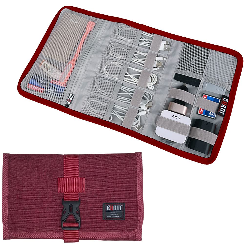  [AUSTRALIA] - Travel Organizer, BUBM Cable Bag/USB Drive Shuttle Case/ Electronics Accessory Organizer, Wine Red