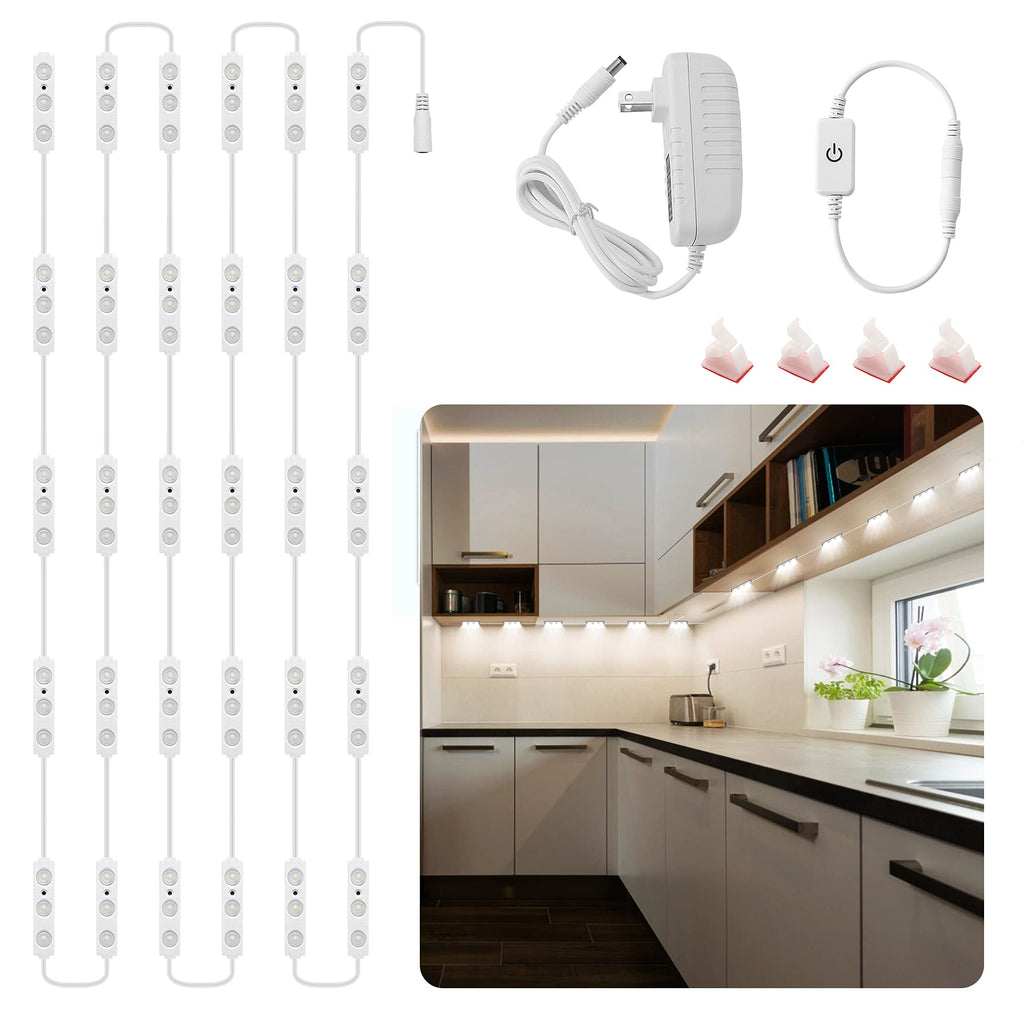 Flexible Led Under Cabinet Lighting Kit, 14FT Adhesive LED Strips Closet Lights with Power Adapter, Dimmable Bright White Under Counter Light, 90 LEDs for Kitchen Cabinets Cupboard, 1800lm, 6000K Bright White 6000k 14FT Light String - LeoForward Australia