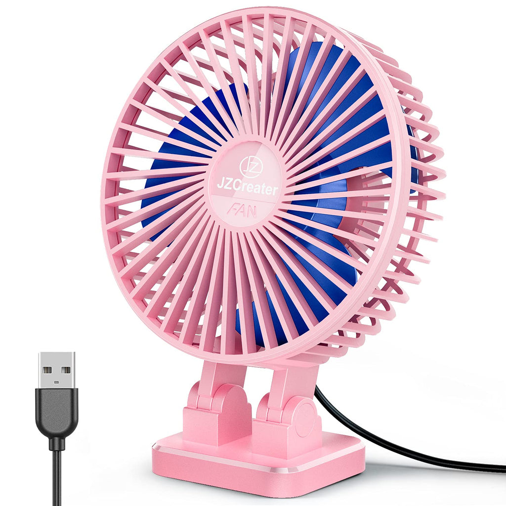  [AUSTRALIA] - JZCreater USB Desk Fan, 3 Speeds Desktop Table Cooling Fan in Single Button , Head Rotation Strong Wind, Quiet Mini USB Personal Fan for Home Desktop Office Table，Pink A03_Pink