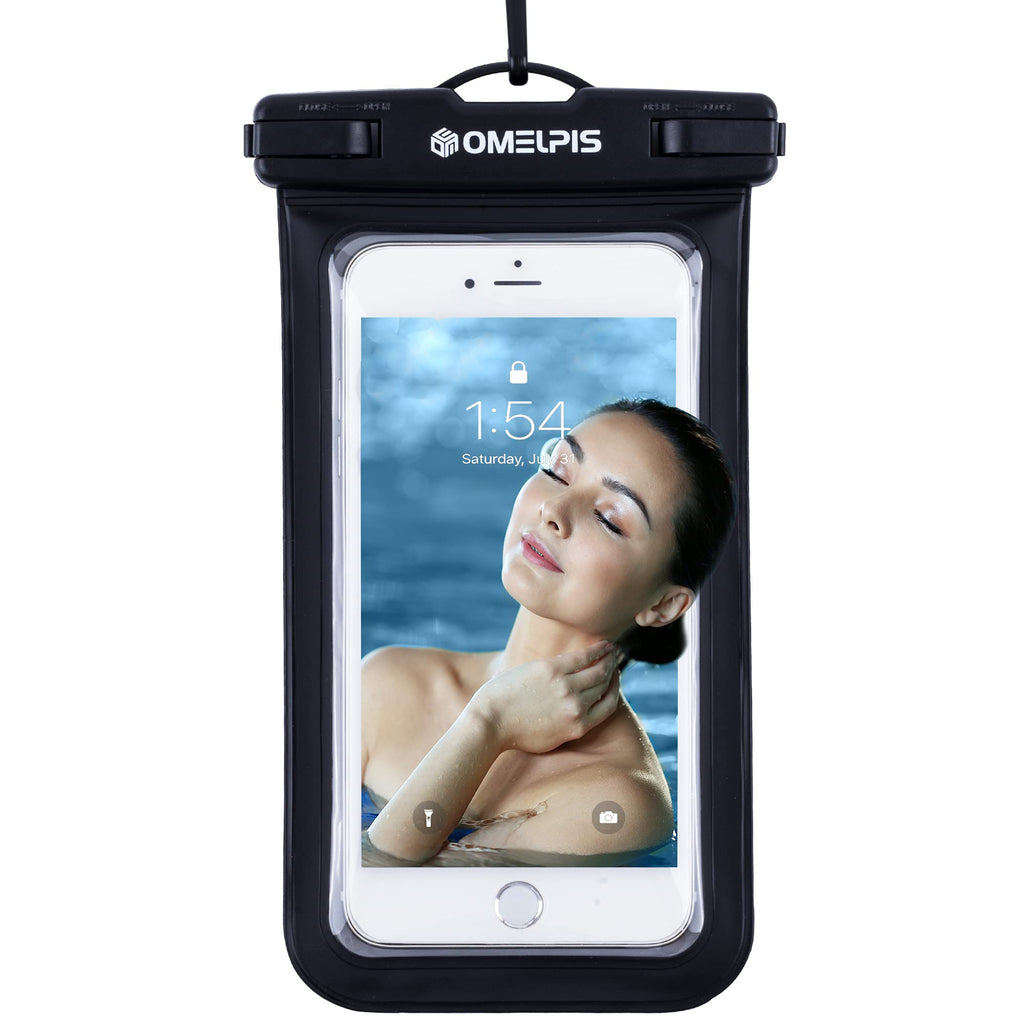  [AUSTRALIA] - OMELPIS Universal Waterproof Phone Case Waterproof Pouch with Lanyard for iPhone 13/12/11 Pro Max 8/7 Plus Galaxy S21/20 up to 7.0" Cellphone Dry Bag for Surfing Boating Snorkeling Snowproof 1 Black