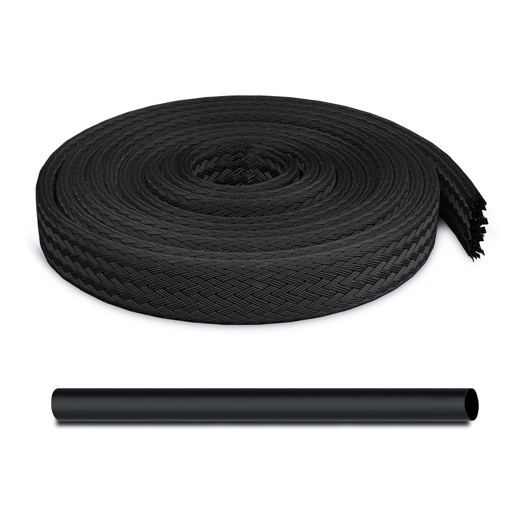  [AUSTRALIA] - GearIT (25ft, 1/4 Inch) PET Expandable Cable Management Sleeve Wire Loom Cord Cover for USB Cable, Power Cord, Audio Video Cable and More - Black 1/4" - 25 Feet