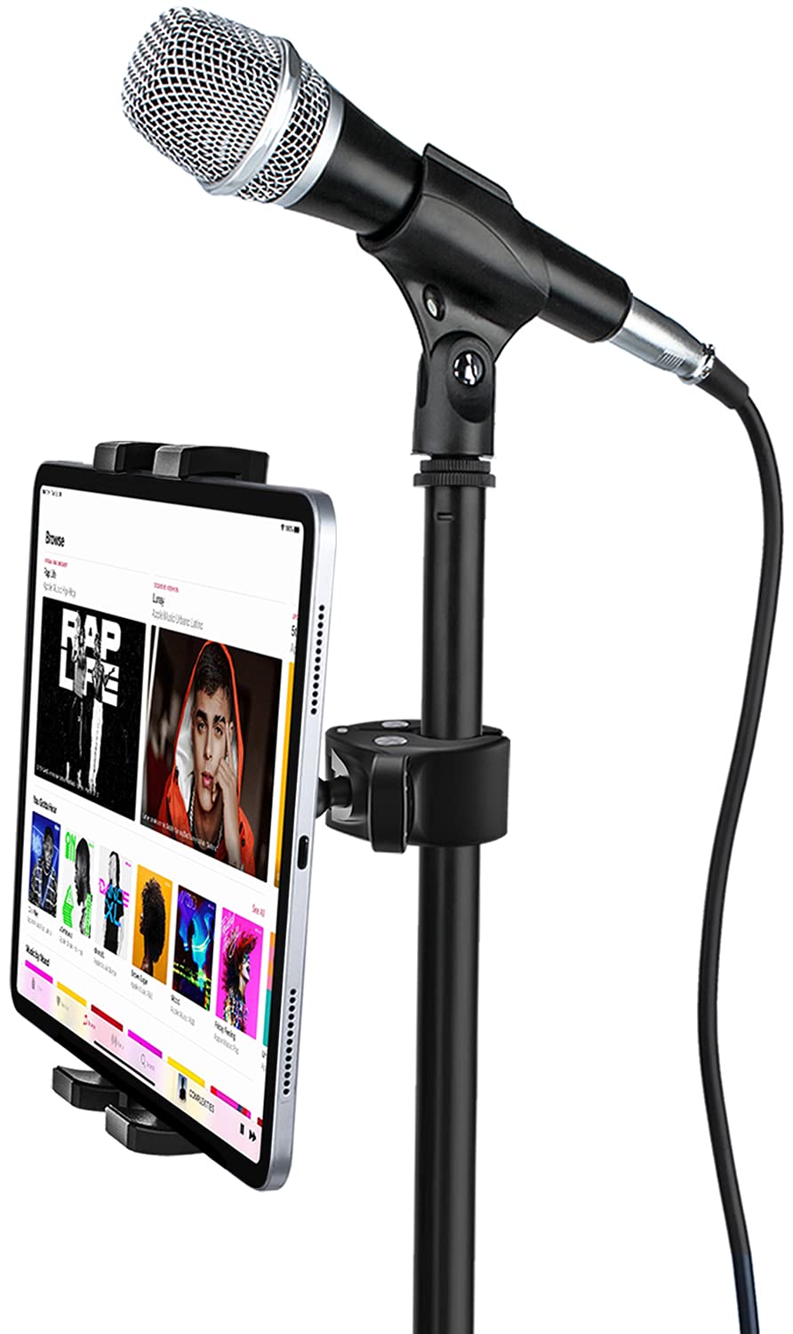  [AUSTRALIA] - Tablet Mic Stand Holder, woleyi Microphone Music Stands Phone & Tablet Mount with Ultra Stable C-Clamp for iPad Pro 9.7, 11, 12.9 / Air / Mini, Galaxy Tabs, iPhone, More 4-13" Smartphones and Tablets