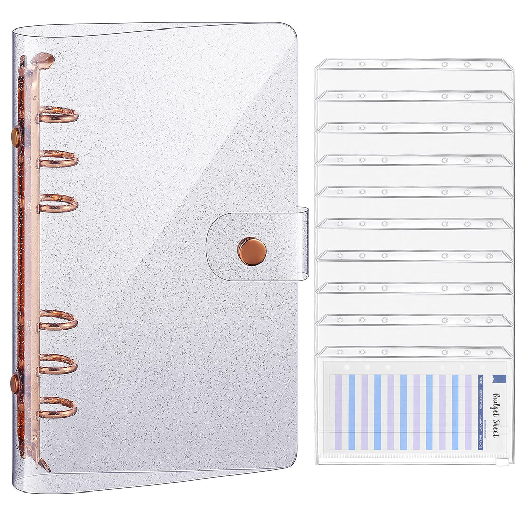  [AUSTRALIA] - A6 Clear PVC Binder Cover Refillable PVC Notebook Binder Cover with 10 Pieces A6 6 Holes Binder Zipper Pockets Organizer Loose Leaf Planner with Snap Buttonfor Office School
