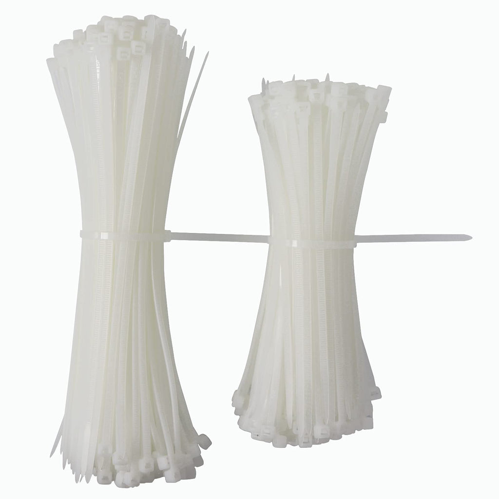  [AUSTRALIA] - 500 Pack Zip Ties Assorted Sizes 6 8 Inch Cable Ties Reusable White Zip Tie Cable Tie 40lb Tie Wraps for Indoor and Outdoor Use White