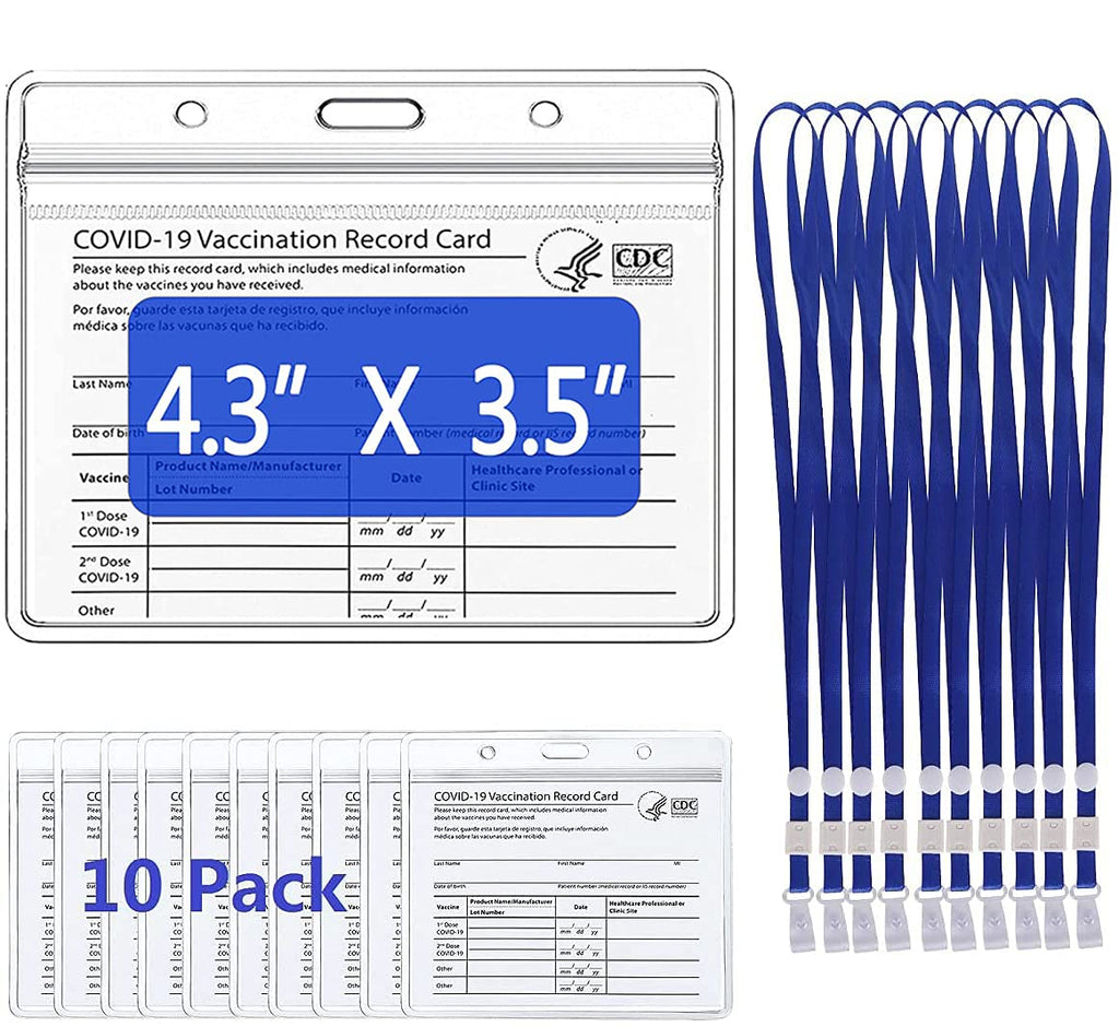  [AUSTRALIA] - 10 Pack Vaccine Card Holder, 4.3 X 3.5" Waterproof CDC Vaccination Card Protector with Lanyard, Plastic Clear Visible ID Card Sleeves Covers Badge Holders 10-pack