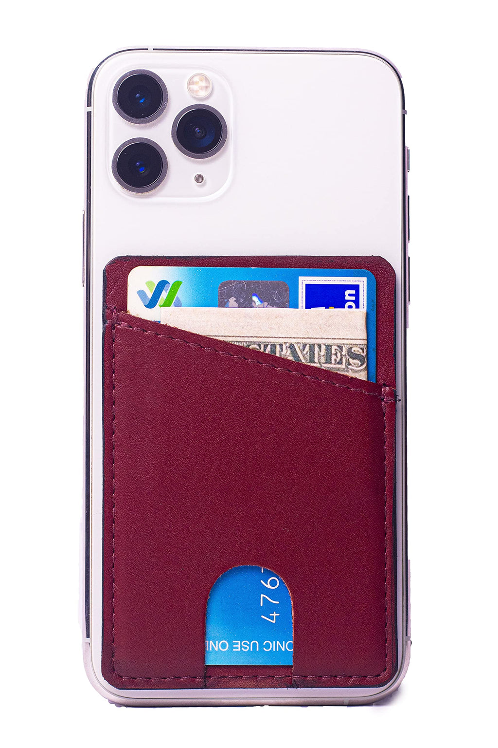 Premium Full Grain Leather Hand-Made Credit Card Holder Stick On Wallet for The Back of Phone for Men & Women - Compatible Will All Smartphones (Pack of 5 Assorted Colors) - LeoForward Australia
