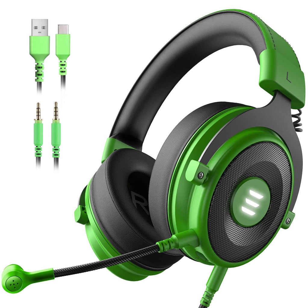 EKSA E900 PS4 Gaming Headset - PC USB Headset with 7.1 Surround Sound Detachable Microphone&LED Light, Gaming Headphones Compatible with PC, PS4, PS5, Xbox One, Computer, Laptop (E900 Pro, Green) - LeoForward Australia