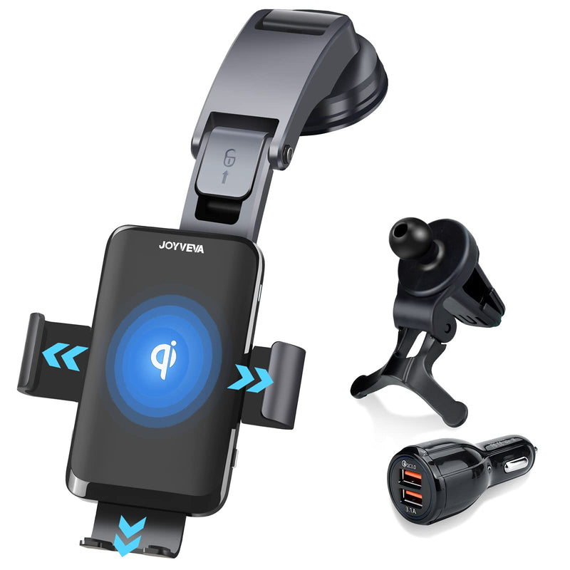  [AUSTRALIA] - JOYVEVA Wireless Car Charger, Fast Charging Auto Clamping Car Mount, Air Vent Dashboard Car Phone Holder for iPhone13 Series/12/11/X/XR/Pixel 6/Galaxy Note21 Ultra/S21(with QC3.0 Car Adapter)