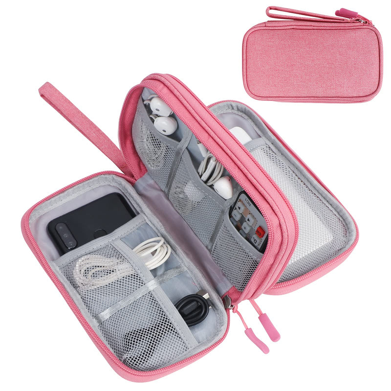  [AUSTRALIA] - FYY Electronic Organizer, Travel Cable Organizer Bag Pouch Electronic Accessories Carry Case Portable Waterproof Double Layers All-in-One Storage Bag for Cable, Cord, Charger, Phone, Earphone Pink Double Layer-S