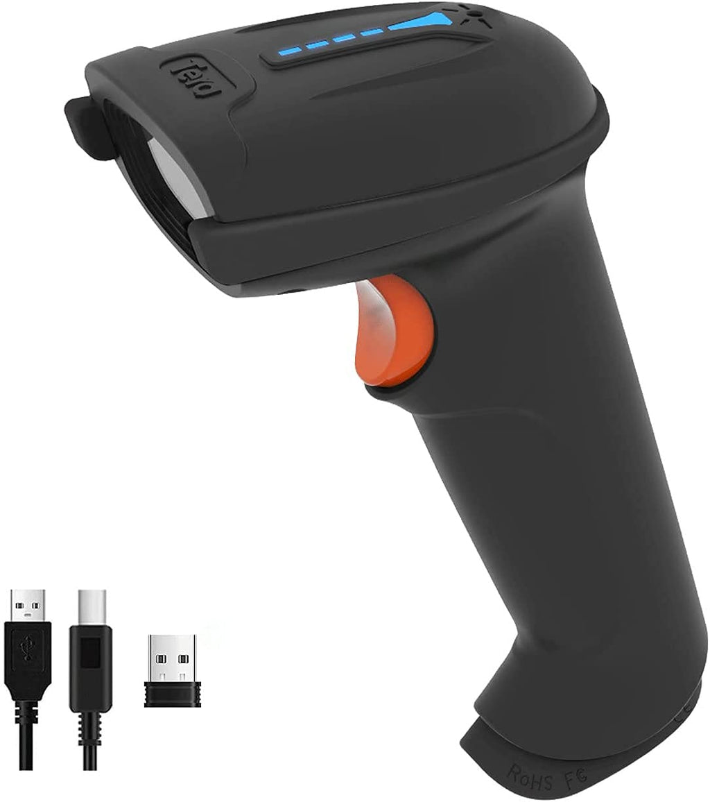  [AUSTRALIA] - Tera Barcode Scanner Wireless Versatile 2-in-1 (2.4Ghz Wireless+USB 2.0 Wired) with Battery Level Indicator 328 Feet Transmission Distance Rechargeable 1D Laser Bar Code Reader USB Handheld (Black) Black