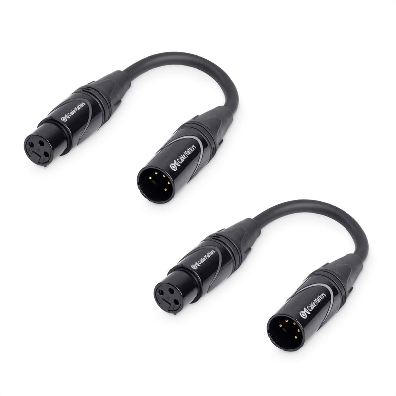  [AUSTRALIA] - Cable Matters 2-Pack 5 Pin to 3 Pin DMX Lighting Cable 6 Inches (5-Pin Male to 3-Pin Female XLR Cable, 3 Pin to 5 Pin DMX Adapter Cable) in Black